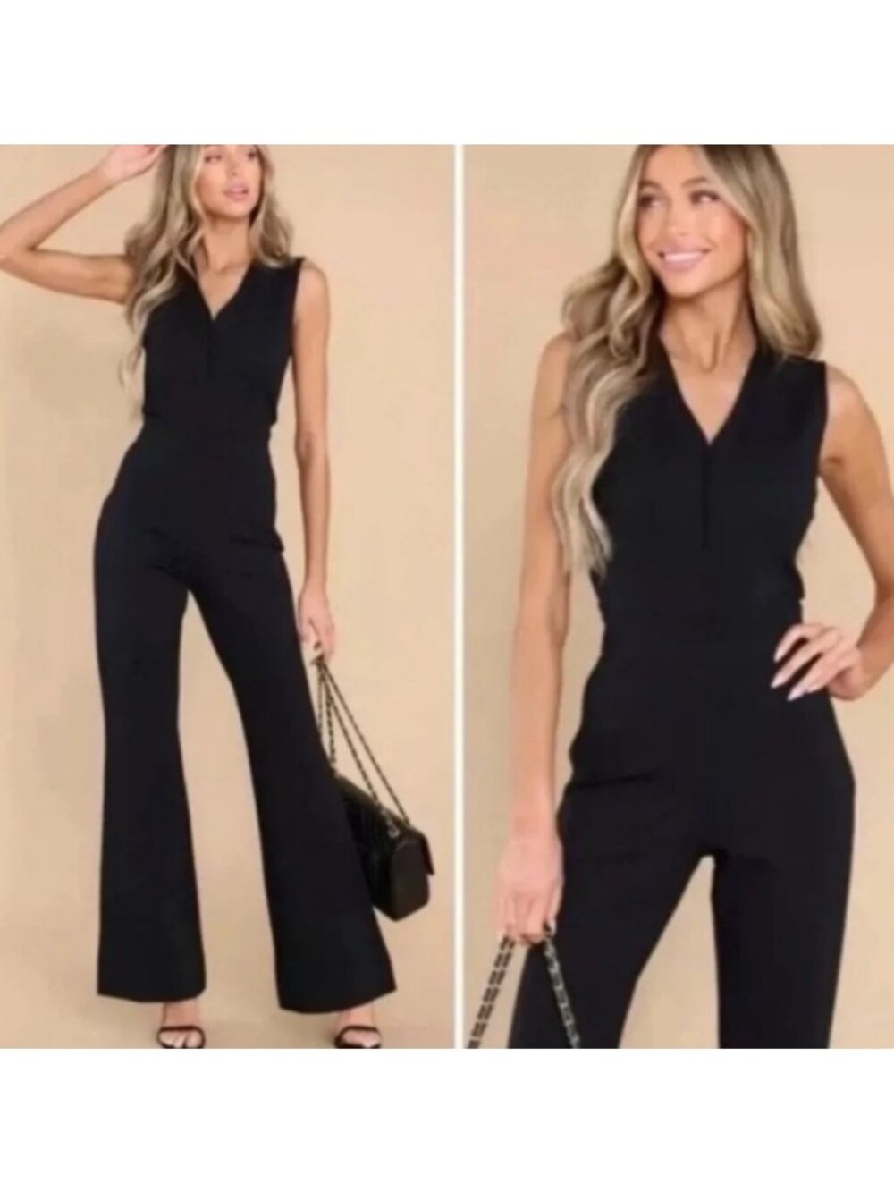 NEW Spanx the Perfect Sleeveless Flare Jumpsuit V-Neck Black Ponte 2X Stretchy